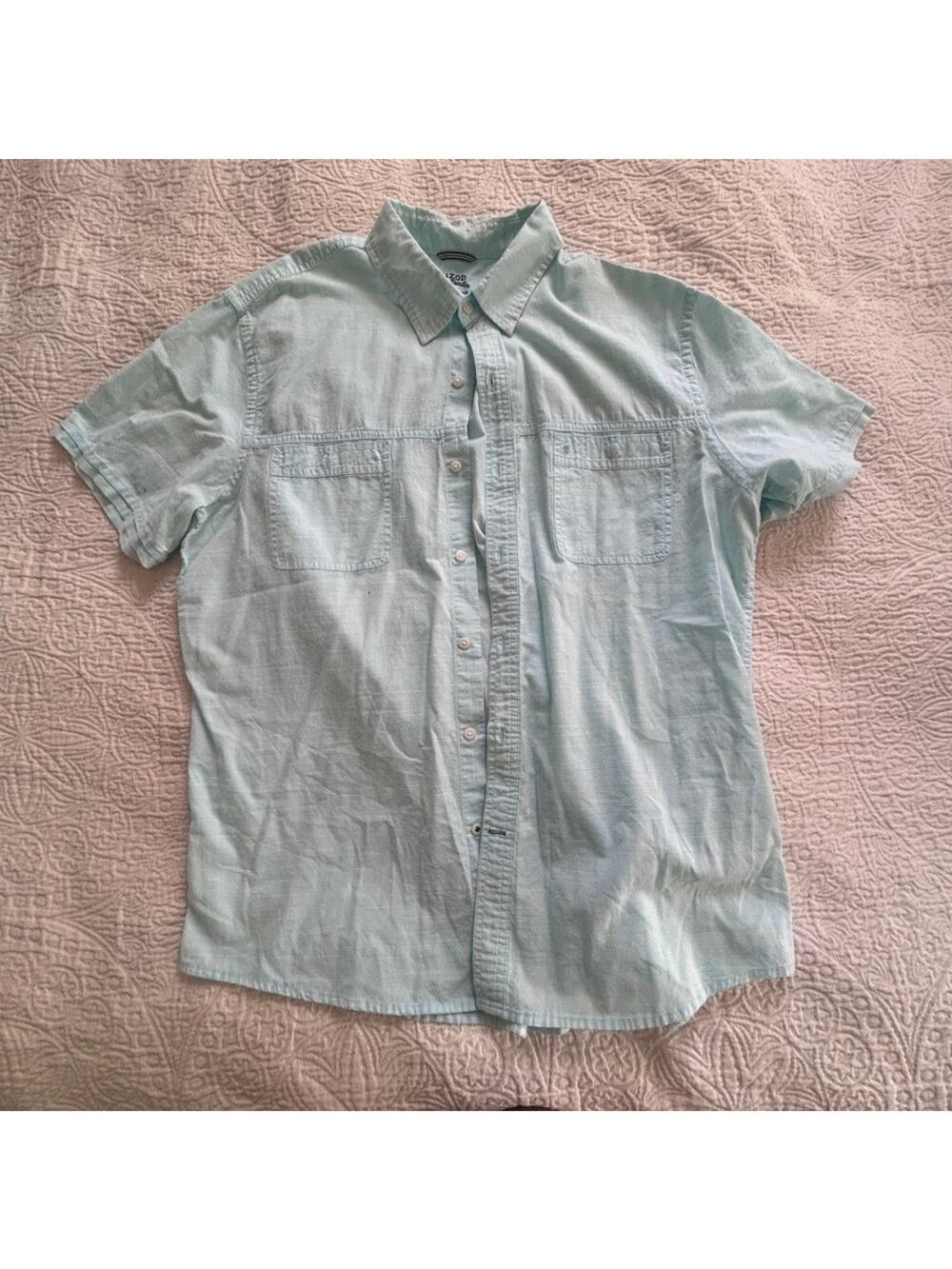 IZOD mens short sleeve button up green XL